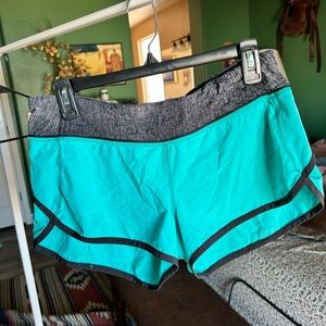 lulu lemon athletica teal and black womens running shorts, size 6